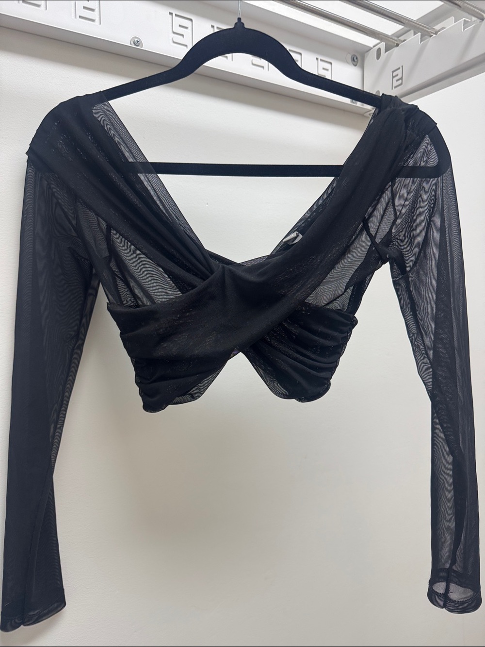 ASOS Black Sheer Long Sleeve Twist Front Crop Top. SIZE 2